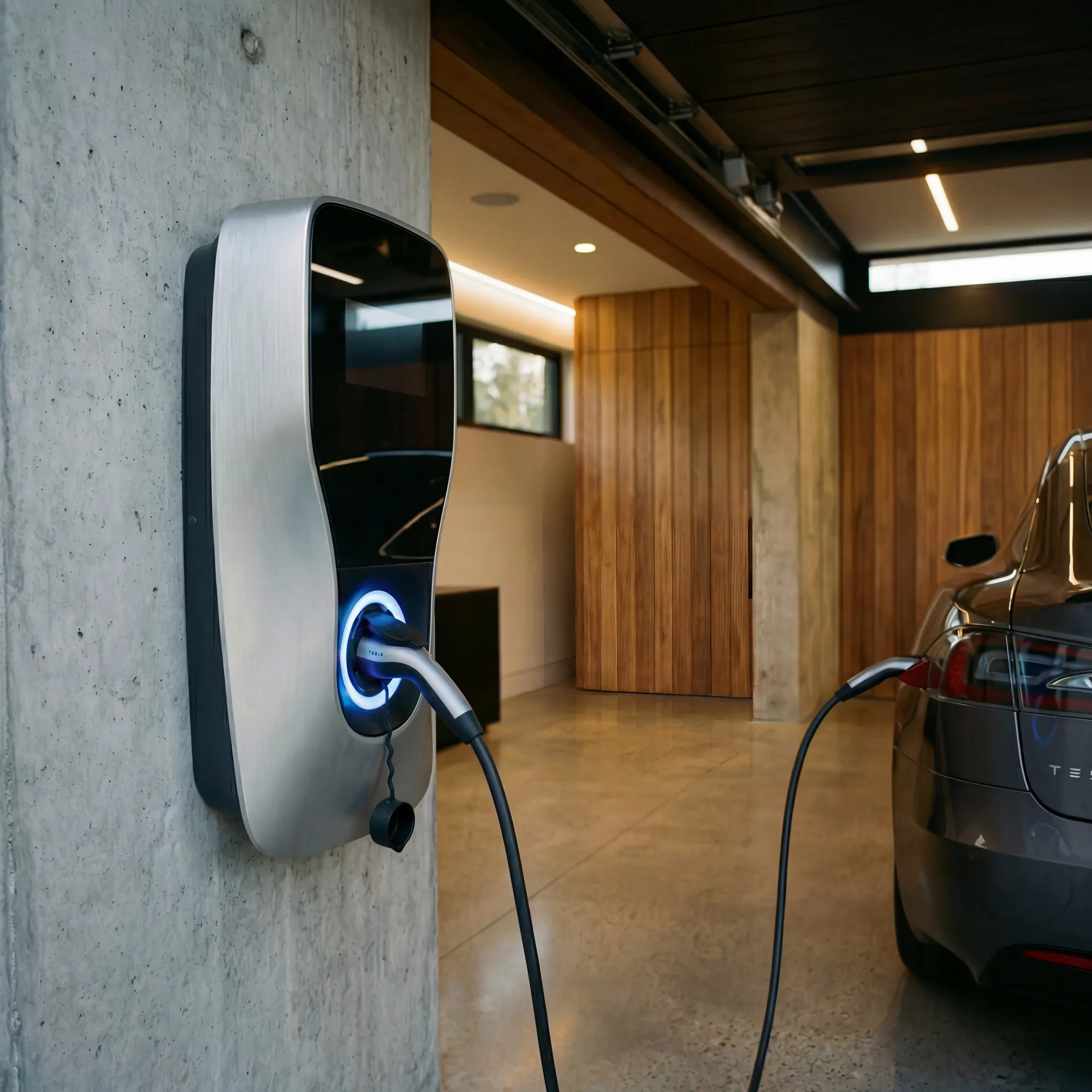EV charging station in modern garage