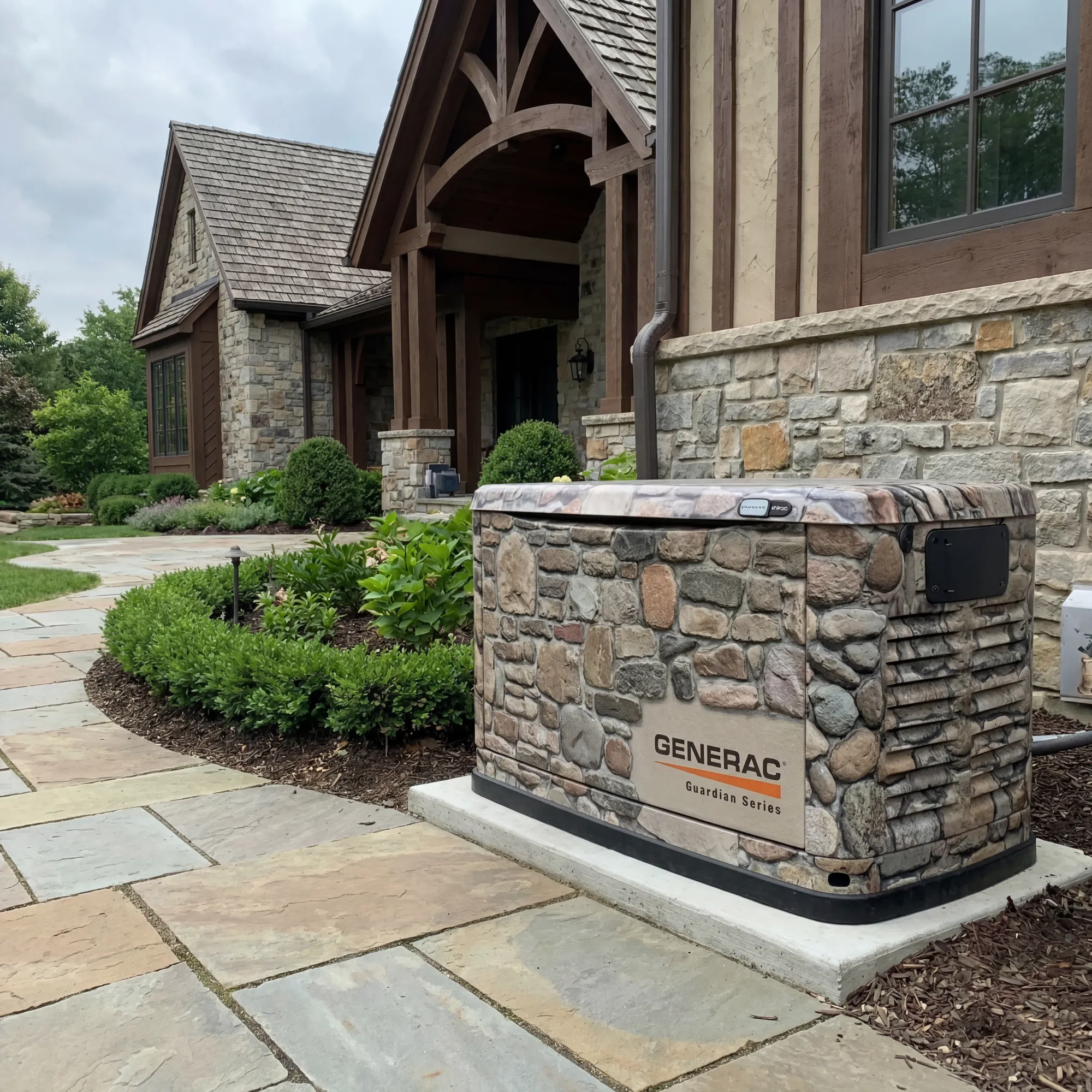 Generac generator with custom stone wrap